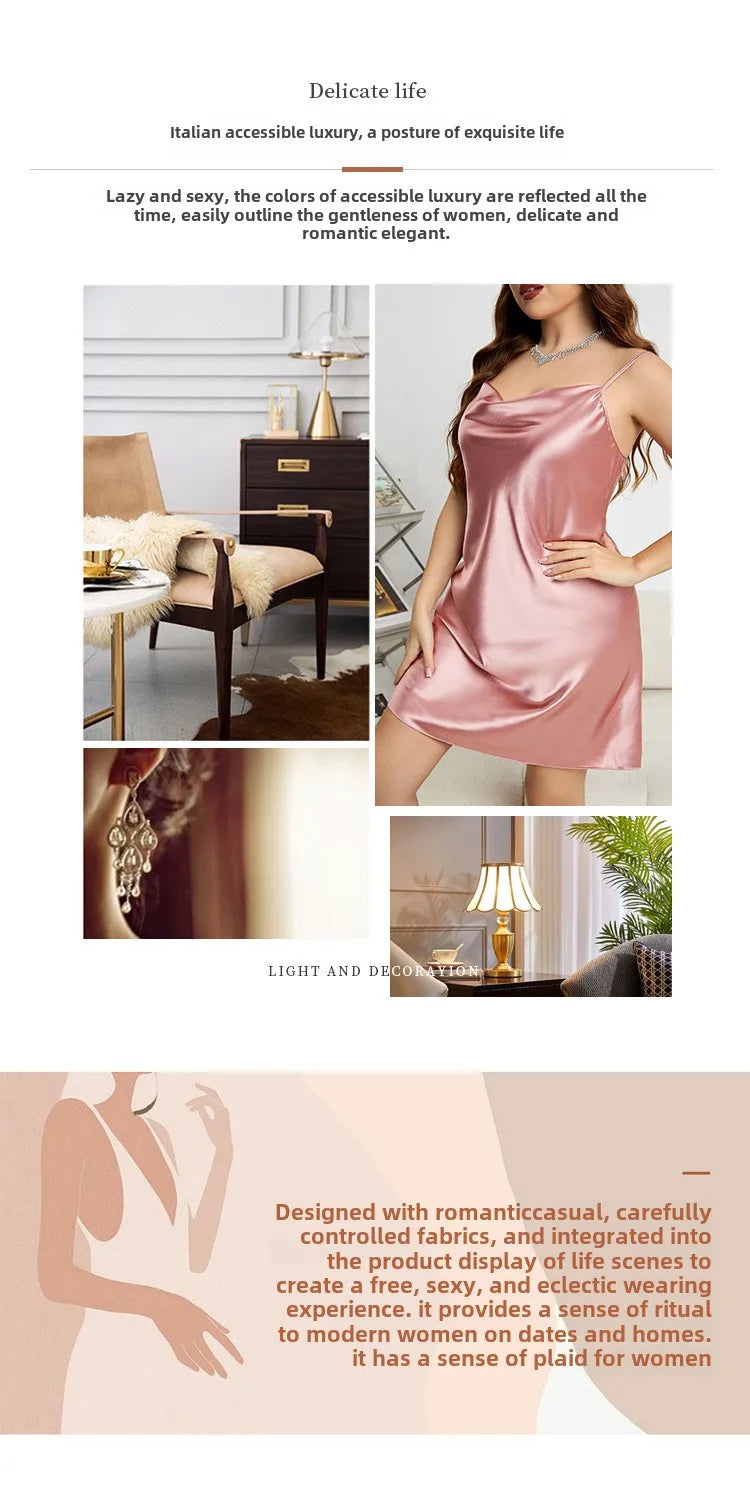 Sexy Solid Color Plus Size Sleepwear for Women Fashion Silk-like Suspender Nightgown Leisure Home Clothes Spring Summer Pajamas
