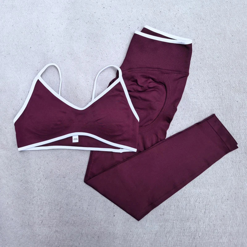 Fitness Legging Set Seamless Yoga Set Women Sportswear Scrunch Bum Gym Leggings Strappy Sports Bra 2 Piece Workout Clothes