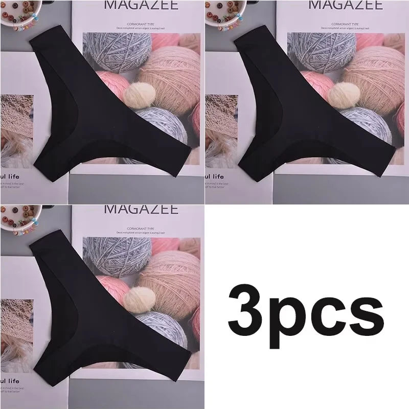 3PCS  Panties Women Ice Silk Underwear Low Waist V-Waist Briefs Cotton Crotch Breathable Quick-Drying Sports Underwear