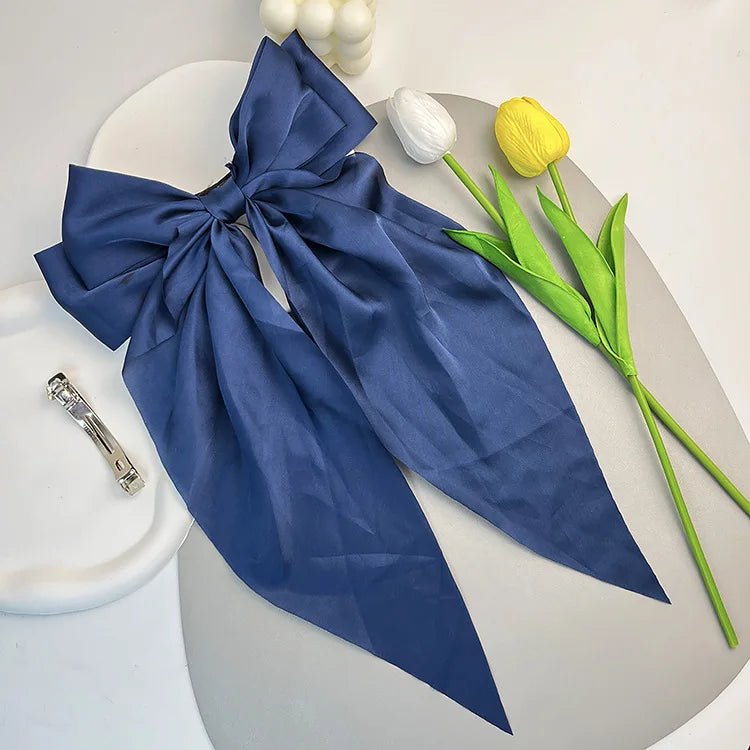 Hair Bows for Women, Big Bow Hair Clips for Girls, Silky Satin Hair Bows Clips Oversized Long Tail, Large Hair Barrettes Cute Ae