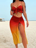 3 Pieces Tie Dye Knot Front Bikinis 2026 Women Ruffle Swimwear Female High Waist Swimsuit & Drawstring Beach Skirt Bathing Suit