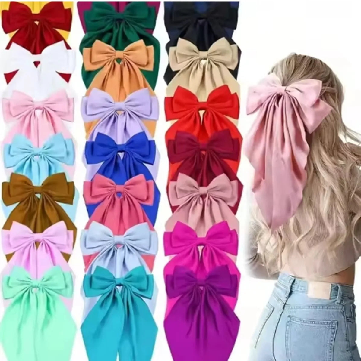 Hair Bows for Women, Big Bow Hair Clips for Girls, Silky Satin Hair Bows Clips Oversized Long Tail, Large Hair Barrettes Cute Ae