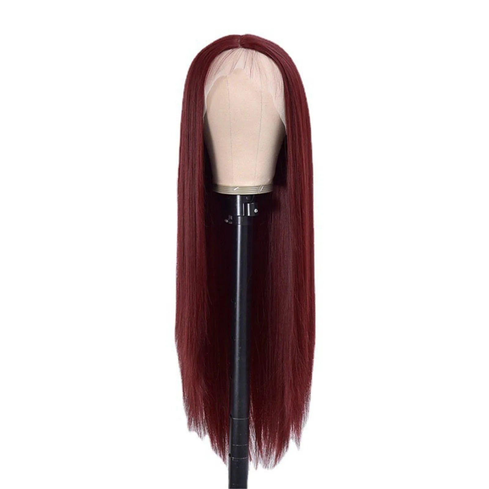 27 Inch Long Burgundy Synthetic Wigs Women'S Long Straight Hair Middle Split Bangs Long Straight Hair Chemical Fiber Headgear