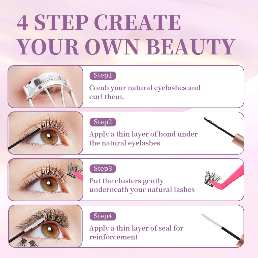 Lash Cluster Glue, Lash Bond and Seal 10ml Bond & Seal Eyelash Glue 2 in 1 for Clusters, Eyelash Adhesive Black Long-Lasting