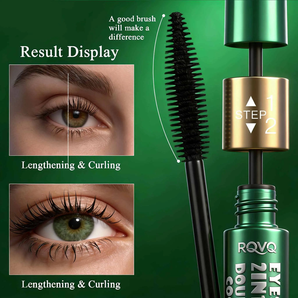 2-in-1 waterproof mascara, anti-smudging, non-greasy, long-lasting, curling mascara