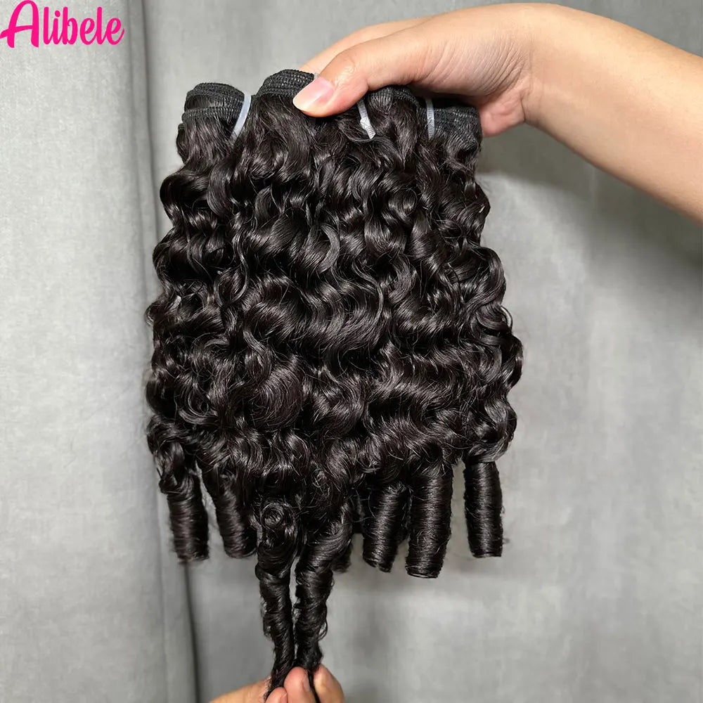 Alibele Hair 12A Grade Burmese Pixie Curly Human Hair Bundles Extension Remy Hair Weave Bundles Wholesale 1/3/4 Bundles Deal #1B