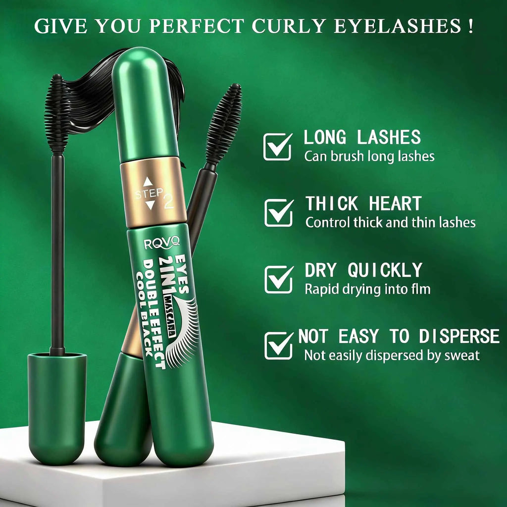2-in-1 waterproof mascara, anti-smudging, non-greasy, long-lasting, curling mascara