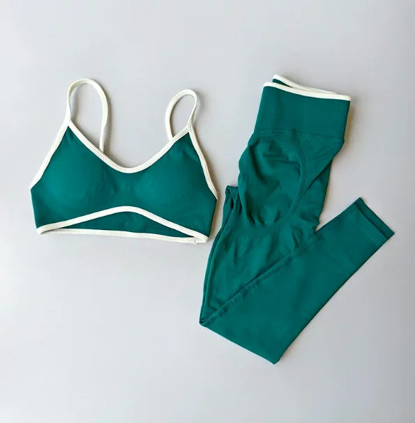 Seamless 2PCS Legging Sets Women's Strappy Sports Bras and Leggings High Waist Fitness Sculpt Leggings Running Pants Gym Suits