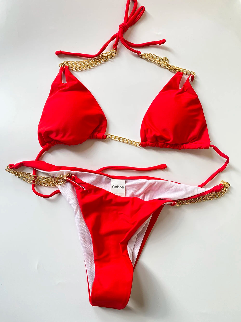 Sexy Mini Bikini Tie Dye Swimwear Women Metal Chain Patchwork Bathing suit Triangle Bikinis 2023 New Swimsuit Brazilian biquinis