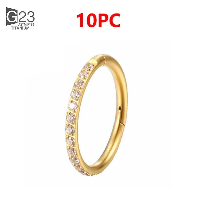 1/10Pcs G23 Titanium 14G/16G/18G Nose Rings Hinged Segment Ear Cartilage Tragus Earrings Hoops Septum Clicker Piercing Jewelry
