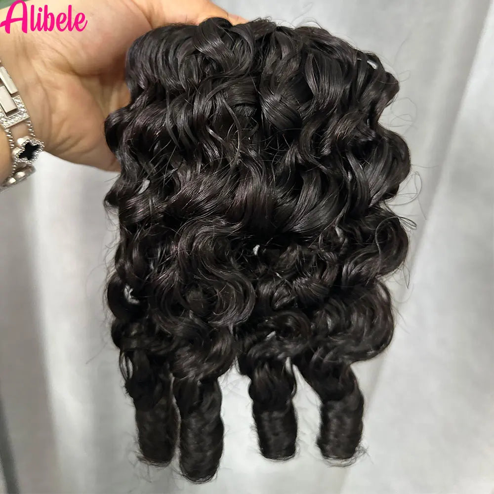 Alibele Hair 12A Grade Burmese Pixie Curly Human Hair Bundles Extension Remy Hair Weave Bundles Wholesale 1/3/4 Bundles Deal #1B