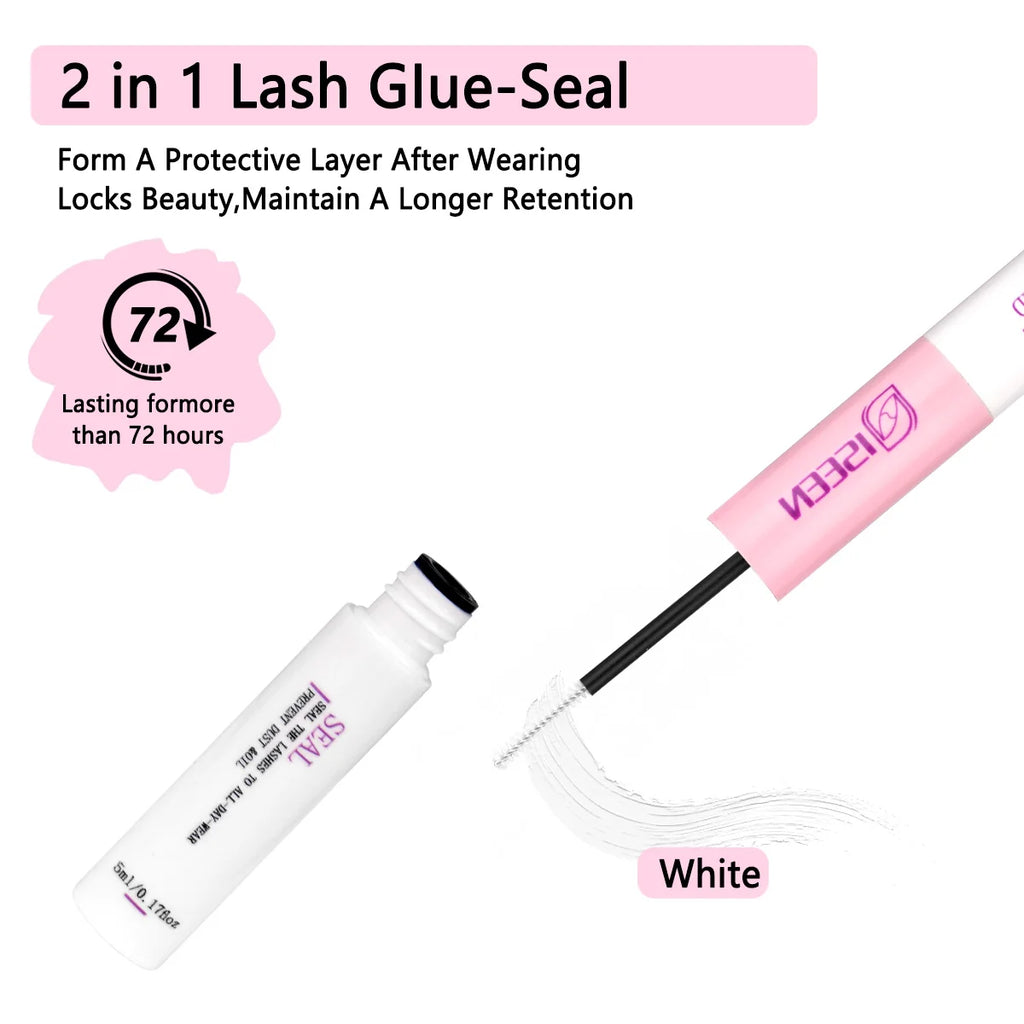 Lash Bond and Seal Waterproof 2 in 1 Eyelash Glue for Eyelash Clusters Adhesive Black Long-Lasting (5ml+5ml)
