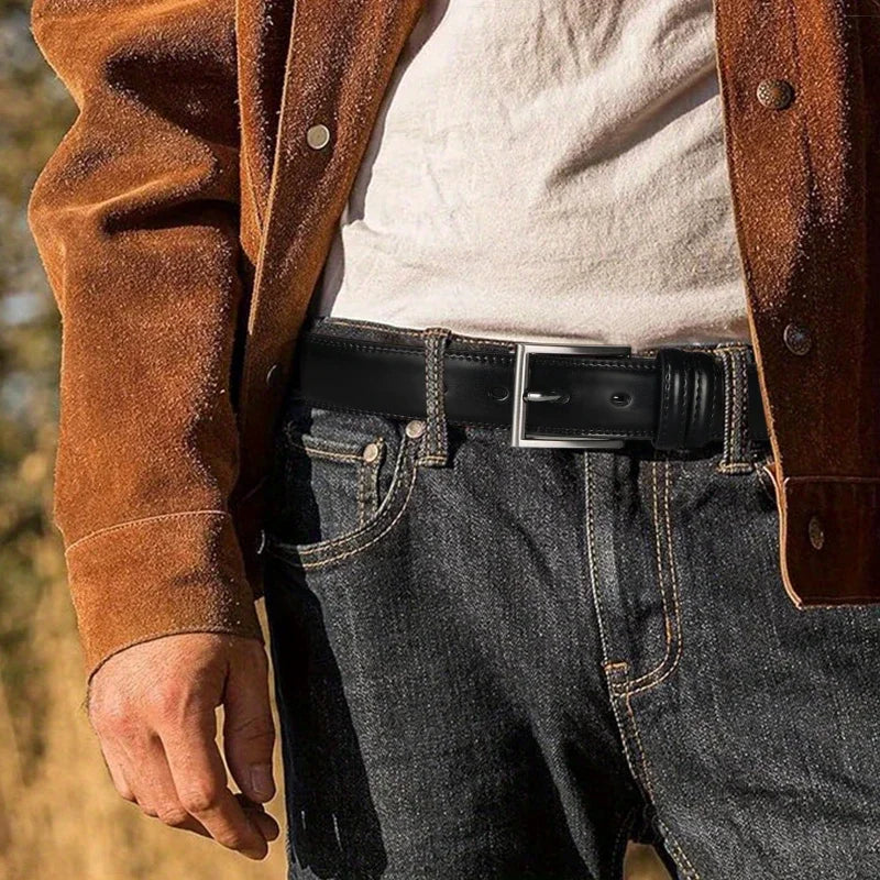 Men's Cowhide Genuine Leather Belt, Classic Casual Belt For Jeans Trousers, Work And Business Gift For Dad And Husband