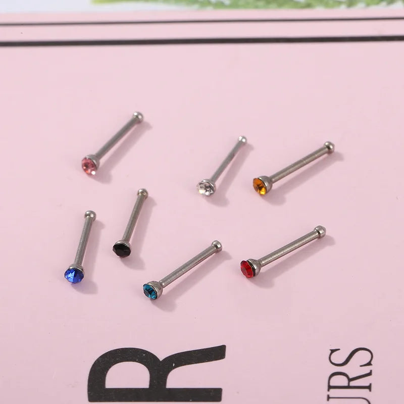 24pcs/box Crystal Nose Ring Studs Fashion Body Women Girl Jewelry Stainless Steel Surgical Steel Nose Piercing Jewelry Set