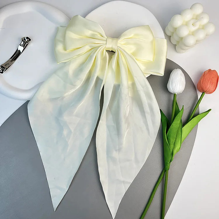 Hair Bows for Women, Big Bow Hair Clips for Girls, Silky Satin Hair Bows Clips Oversized Long Tail, Large Hair Barrettes Cute Ae