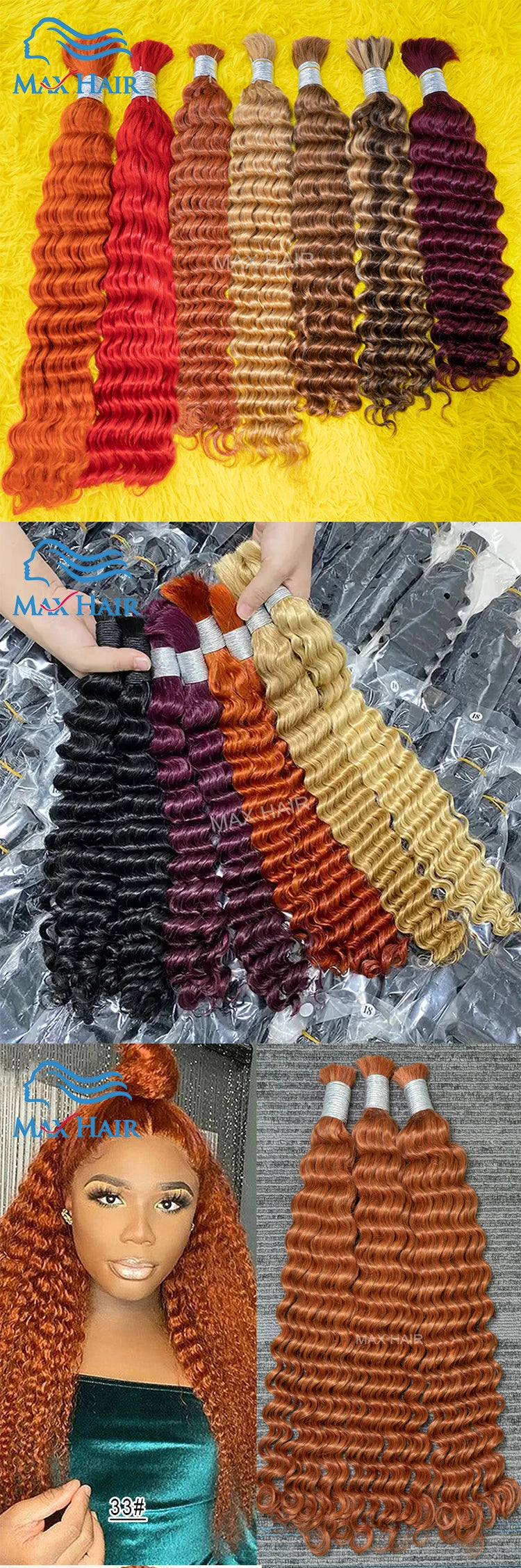 #350 Ginger Orange Human Hair Bulk Curly Hair Bundles For Boho Braids Braiding Hair Extension No Weft cabelo humano indiano