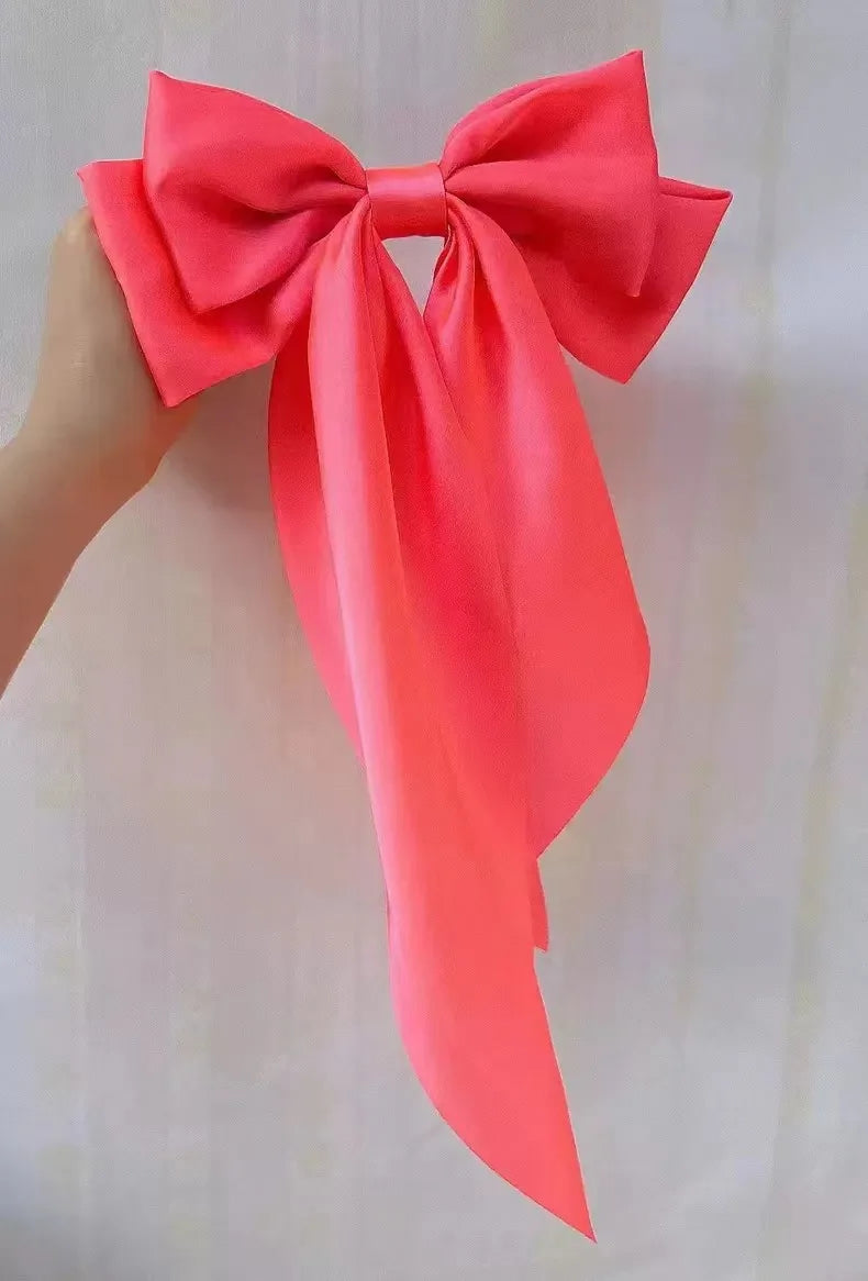 Hair Bows for Women, Big Bow Hair Clips for Girls, Silky Satin Hair Bows Clips Oversized Long Tail, Large Hair Barrettes Cute Ae