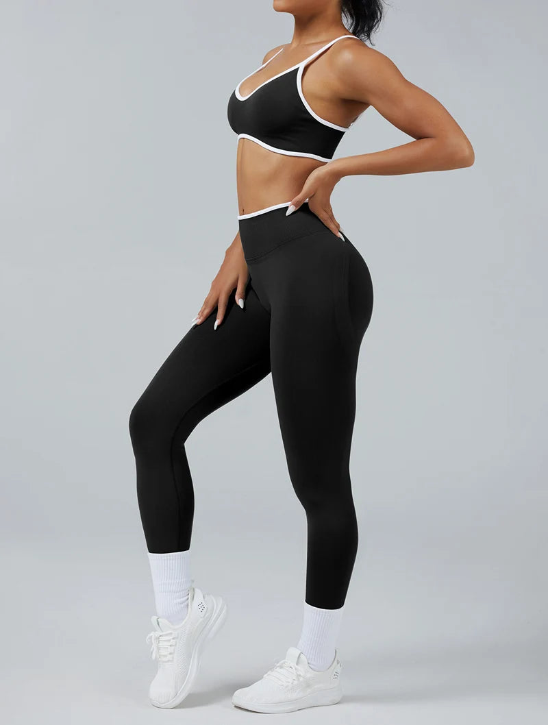 Fitness Legging Set Seamless Yoga Set Women Sportswear Scrunch Bum Gym Leggings Strappy Sports Bra 2 Piece Workout Clothes
