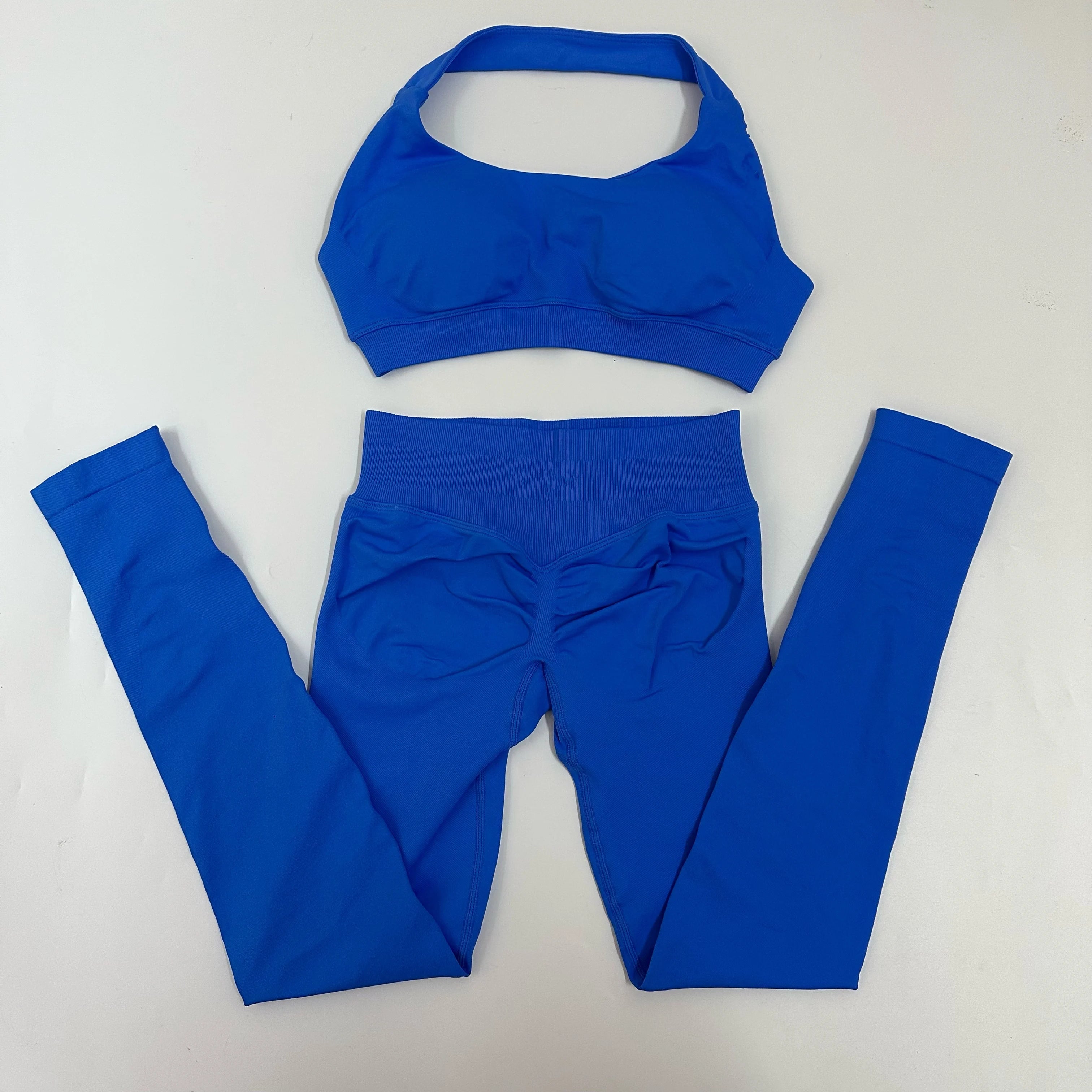 Yoga Leggings Set Women Seamless Yoga Set High Waist Scrunch Butt Legging With Halter Sports Bra Workout Gym Suit