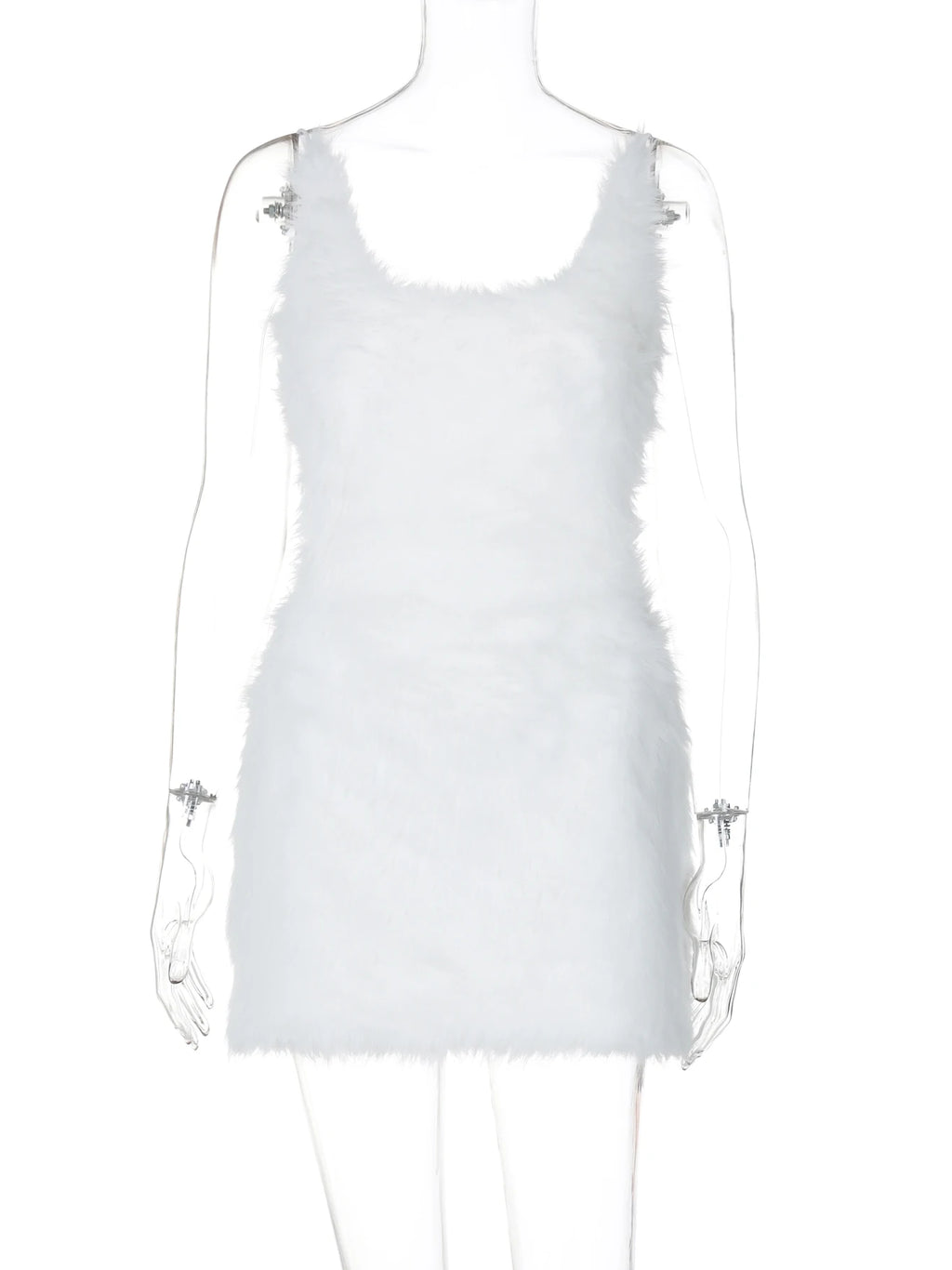 Hugcitar 2025 White Furry Slips Backless Zip Up Sexy Slim Mini Dress Fall Winter Women Fashion Clothes Birthday Party Festival