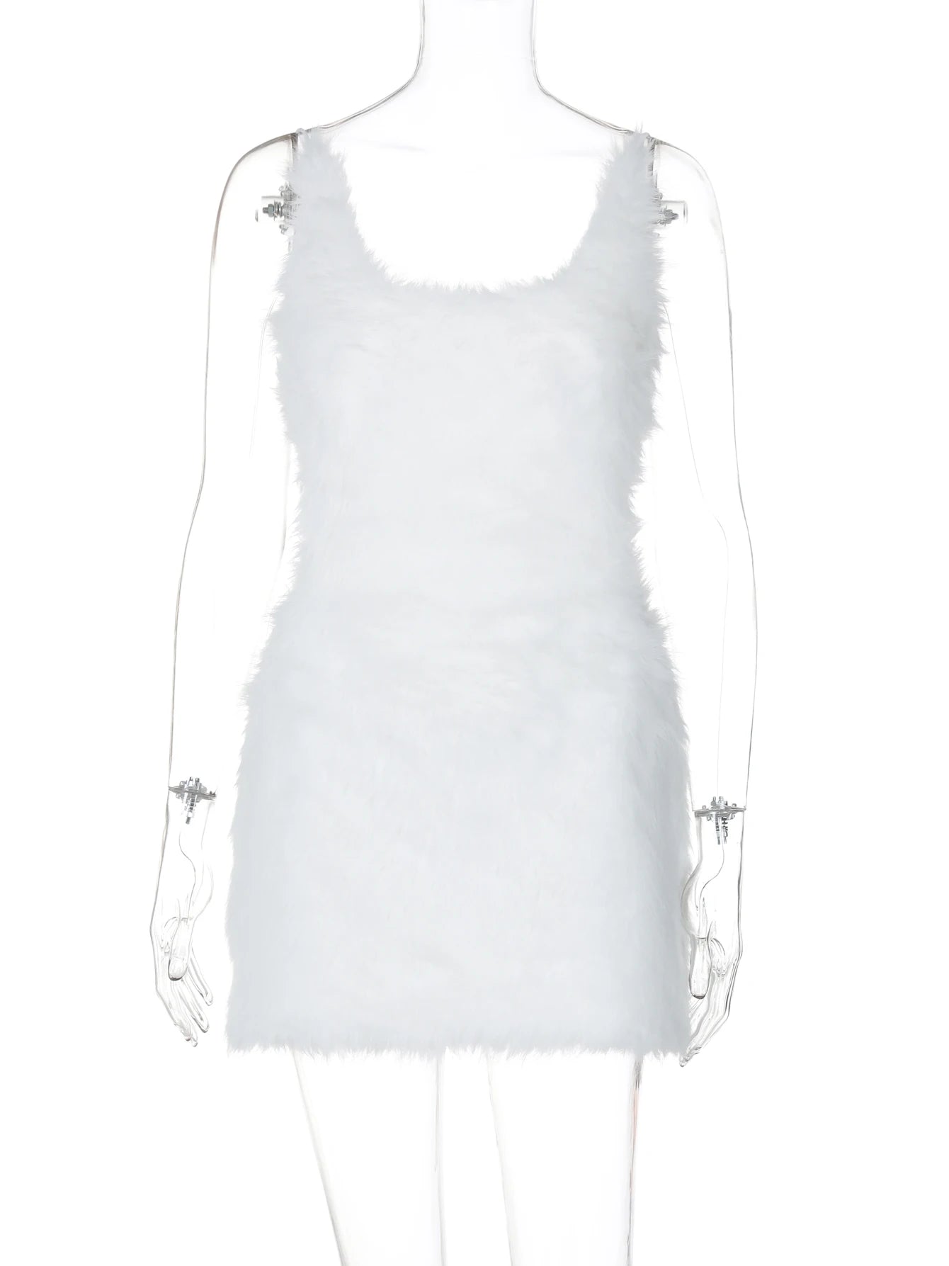 Hugcitar 2025 White Furry Slips Backless Zip Up Sexy Slim Mini Dress Fall Winter Women Fashion Clothes Birthday Party Festival