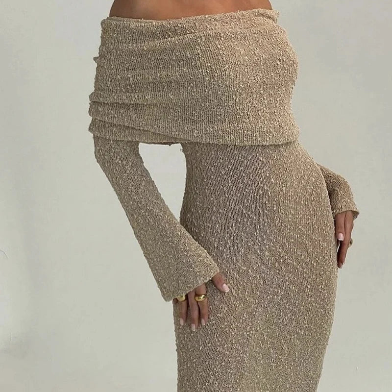 New Style Knitted One-Shoulder See-Through Beachwear Cover Up Women's Beach Vacation Sunscreen Dress Elegant Long Dress