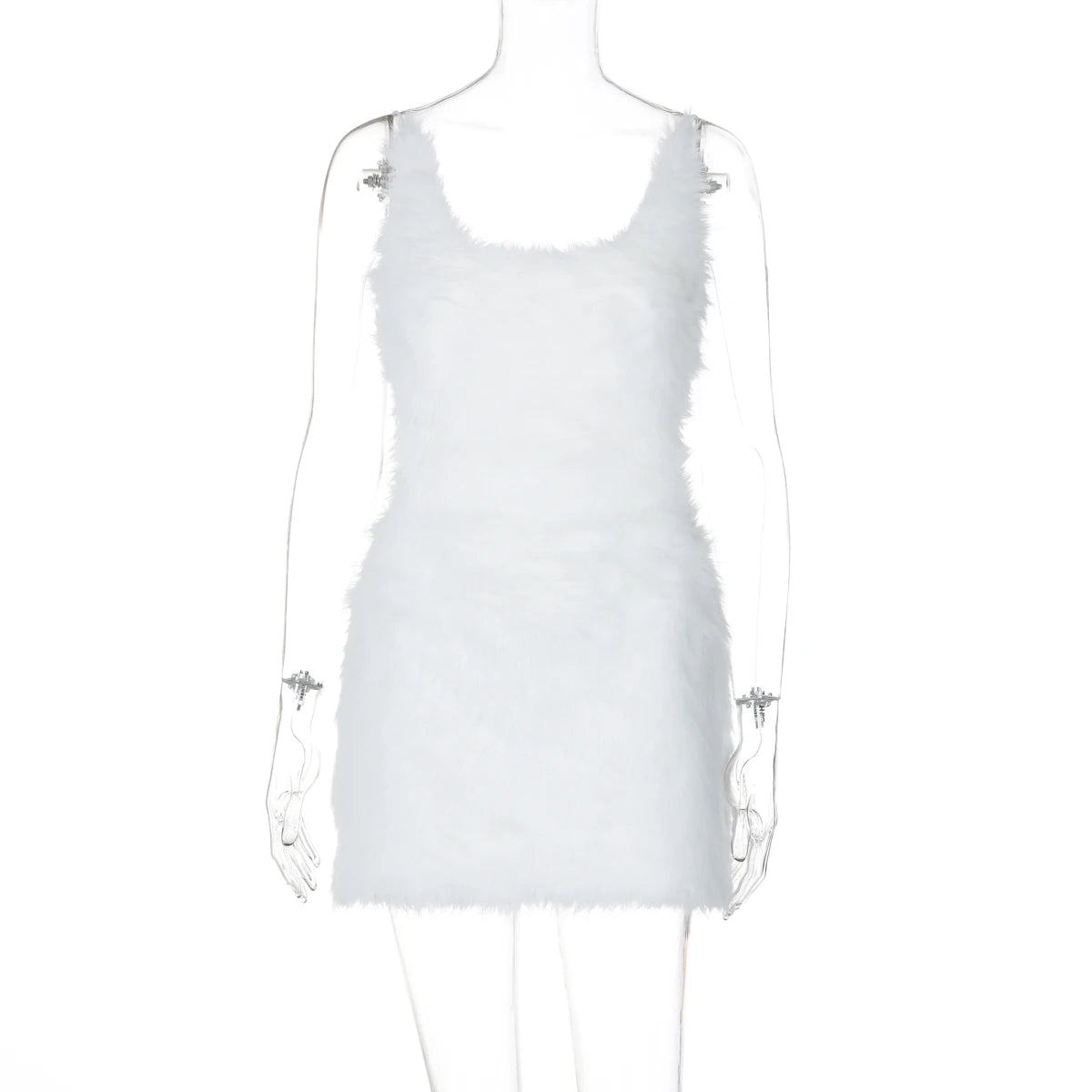 Hugcitar 2025 White Furry Slips Backless Zip Up Sexy Slim Mini Dress Fall Winter Women Fashion Clothes Birthday Party Festival