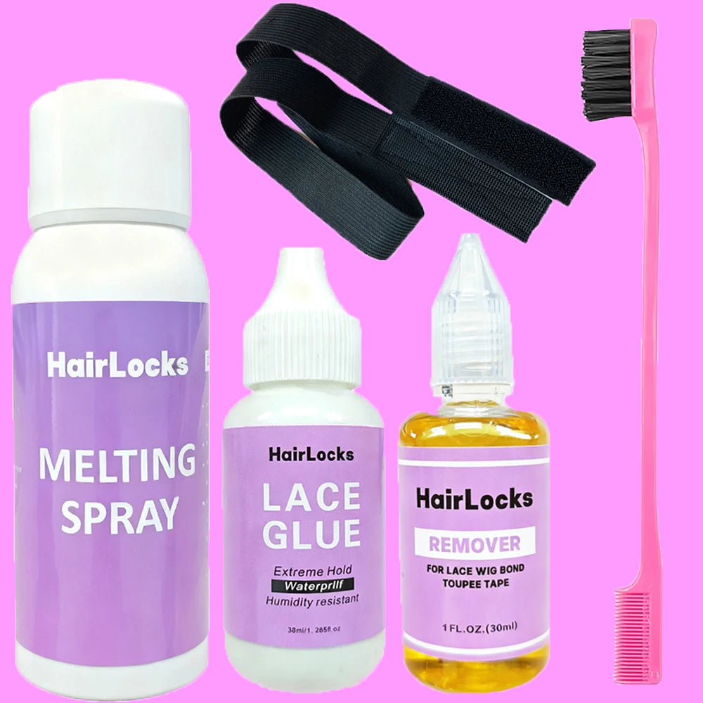 Wig Installation Kit Hair Front Lace Wig Glue 38ml,Wax,Remover 30ml ,band and brush for Lace Front Waterproof Wig glue set