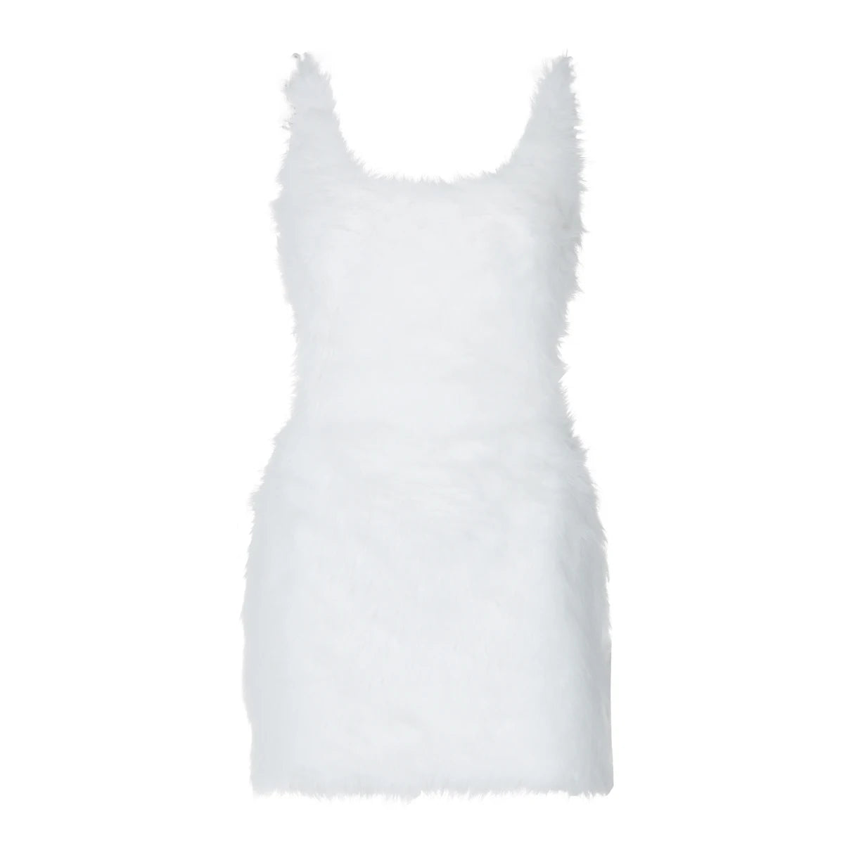 Hugcitar 2025 White Furry Slips Backless Zip Up Sexy Slim Mini Dress Fall Winter Women Fashion Clothes Birthday Party Festival