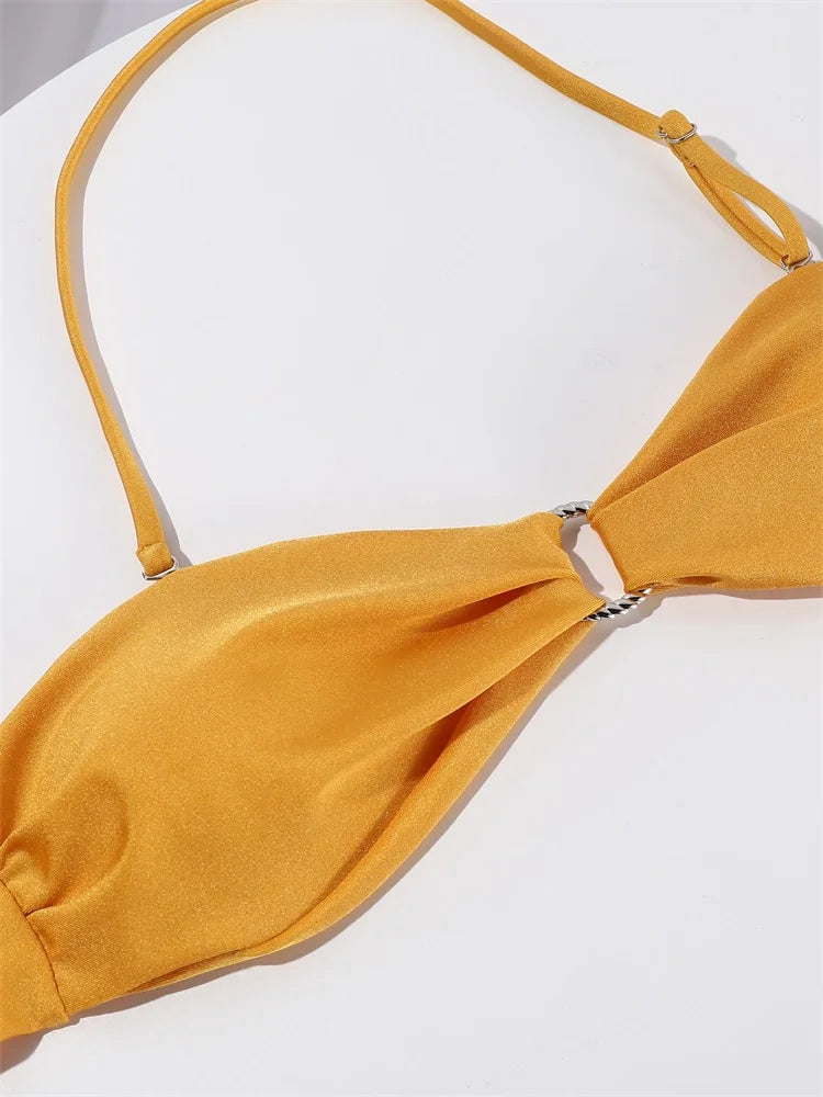 Rinabe Sexy Bikini 2026 Swimsuit Shiny Bikinis Thong Biquini Feminino Swimwear Triangle Bikini Set Bathing Suit Women Beachwear