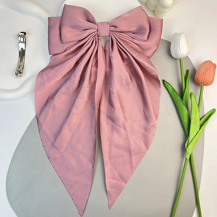 Hair Bows for Women, Big Bow Hair Clips for Girls, Silky Satin Hair Bows Clips Oversized Long Tail, Large Hair Barrettes Cute Ae