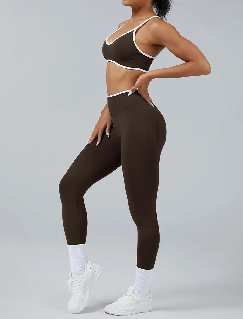 Fitness Legging Set Seamless Yoga Set Women Sportswear Scrunch Bum Gym Leggings Strappy Sports Bra 2 Piece Workout Clothes