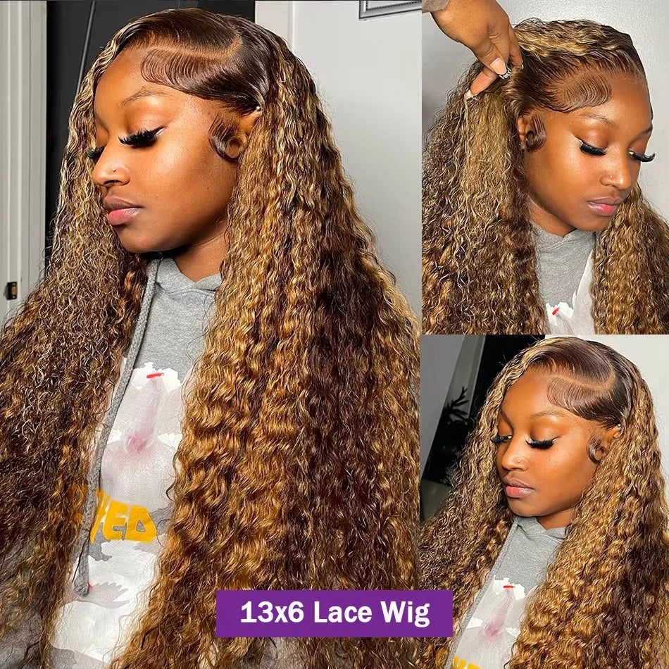Highlight Brazilian 13x4 lace front colored wig on sale Deep wave 13x6 hd lace frontal curly wigs human hair for women Choice