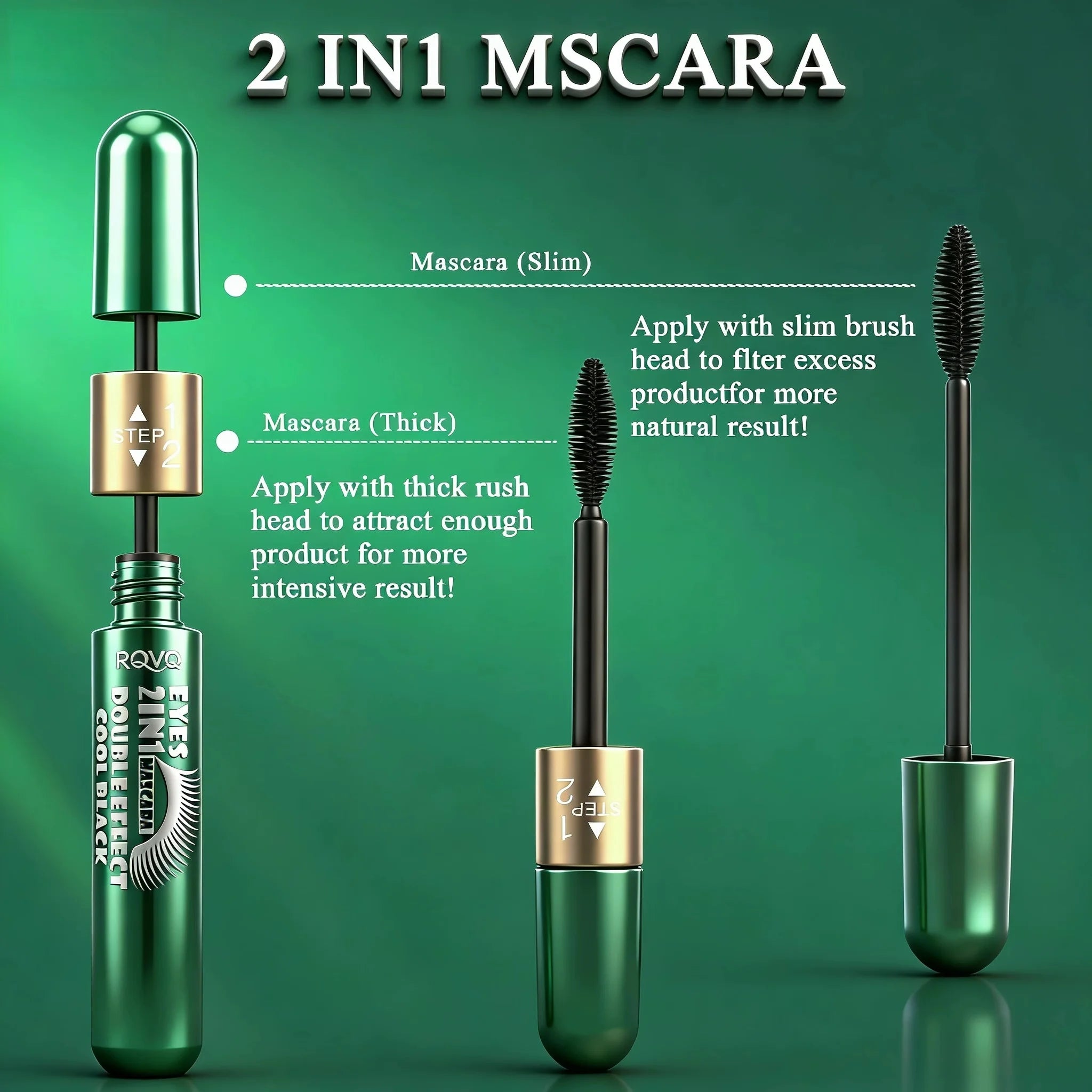 2-in-1 waterproof mascara, anti-smudging, non-greasy, long-lasting, curling mascara