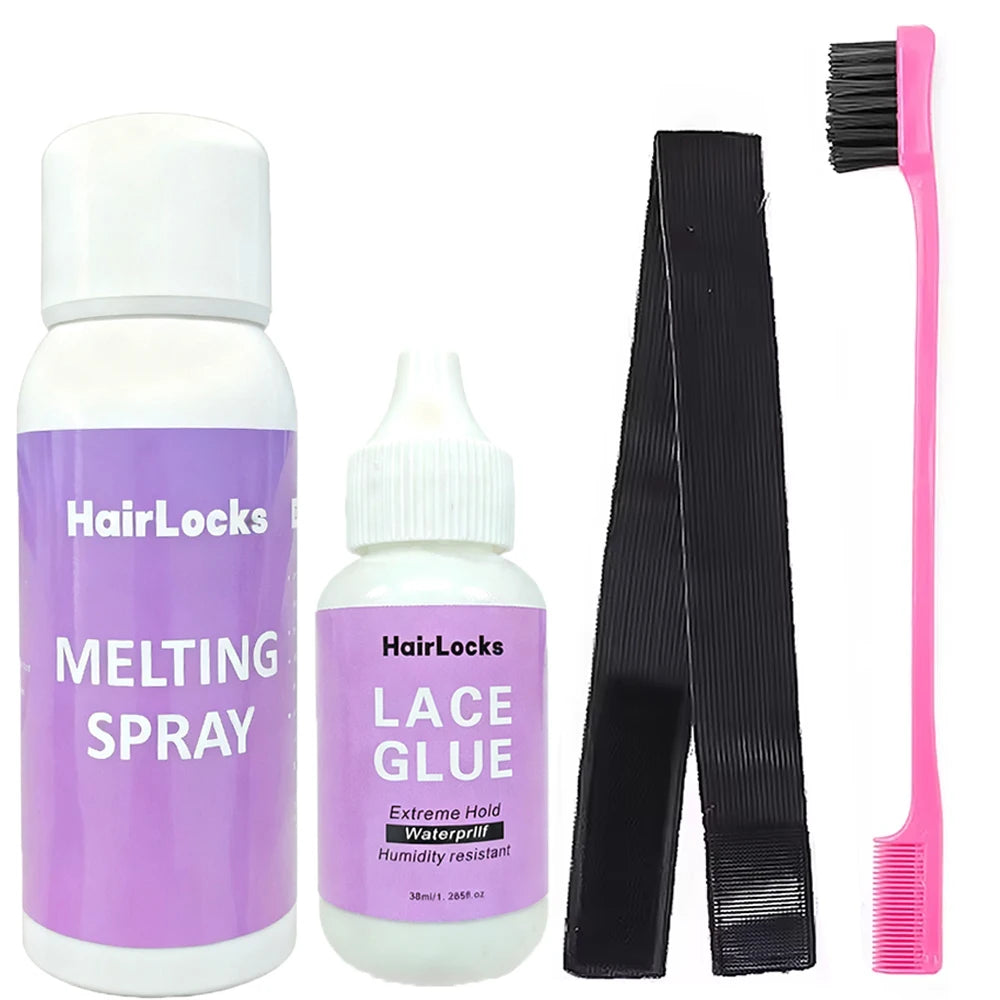 Wig Installation Kit Hair Front Lace Wig Glue 38ml,Wax,Remover 30ml ,band and brush for Lace Front Waterproof Wig glue set