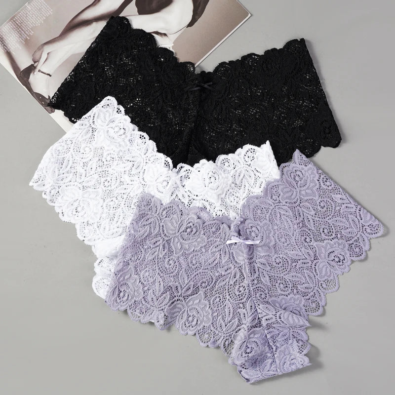 3Pcs Sexy Floral Lace Panties Women Briefs Low Waist Soft Lingerie Comfortable Female Underwear Girls Intimates Panties