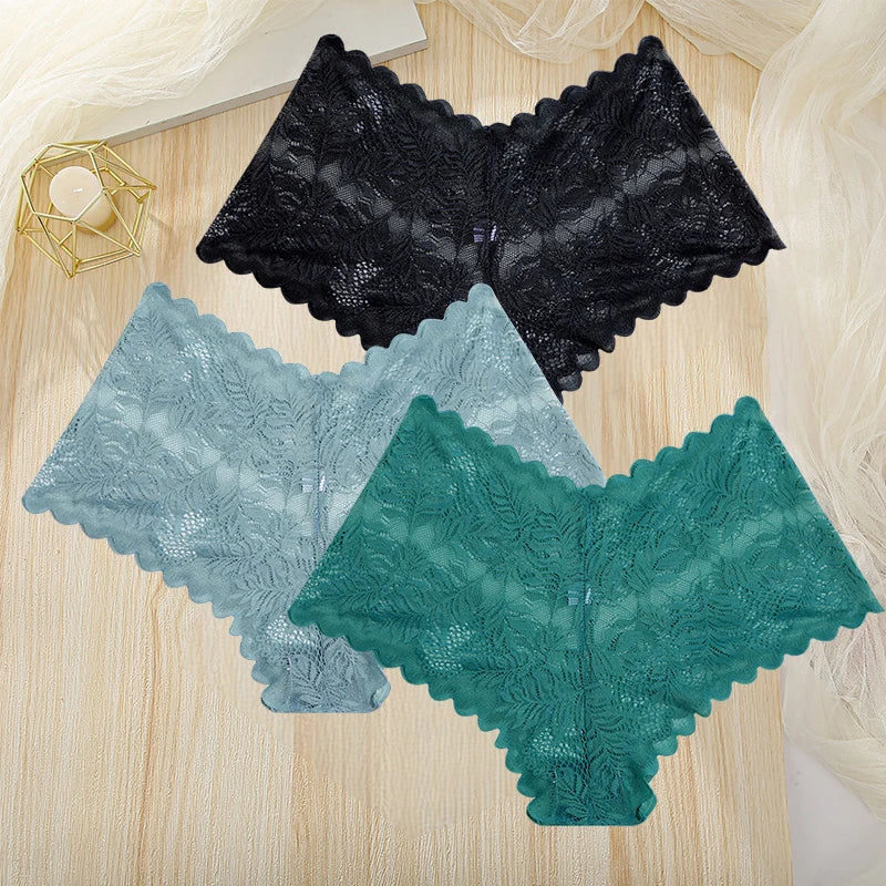 3Pcs Women Panties Sexy Lace Female Underpants Plus Size Underwear Large Size Lightweight Seamless Low Waist Briefs Breathable