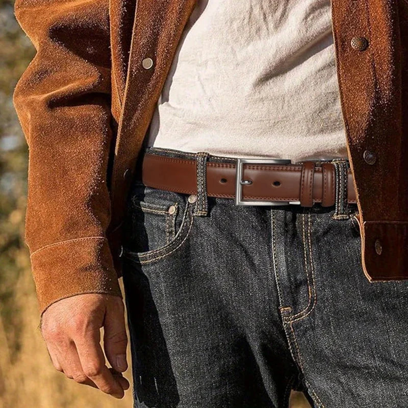 Men's Cowhide Genuine Leather Belt, Classic Casual Belt For Jeans Trousers, Work And Business Gift For Dad And Husband
