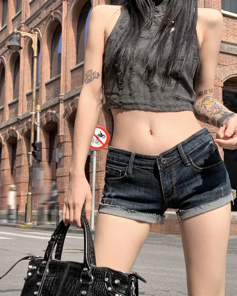 Jeans for Women Low Rise Curled Denim Shorts Skinny Summer New Y2k Spicy Girl Casual Streetwear Sexy Nightclub DJ Mini Shorts