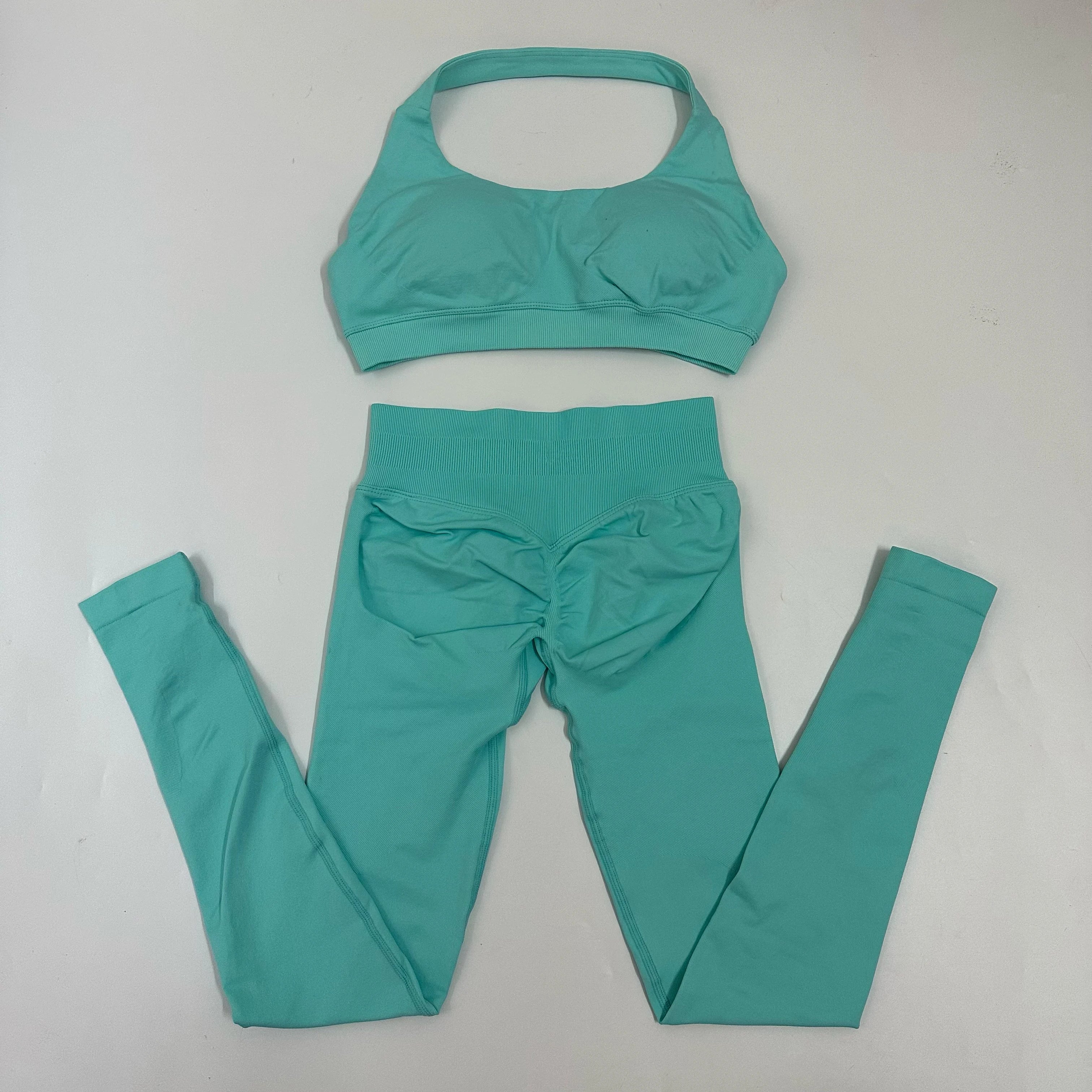 Yoga Leggings Set Women Seamless Yoga Set High Waist Scrunch Butt Legging With Halter Sports Bra Workout Gym Suit