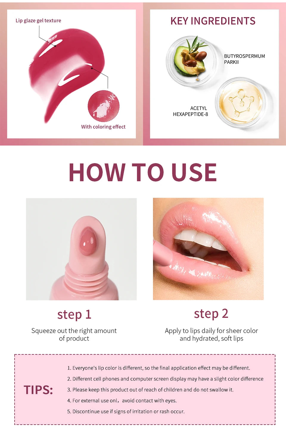 Lip Hydrating Lip Gloss Glitter Glossy Plumping Lipgloss High Shine Glass Finish Nude Colors Shiny Jelly Liquid Lipstick