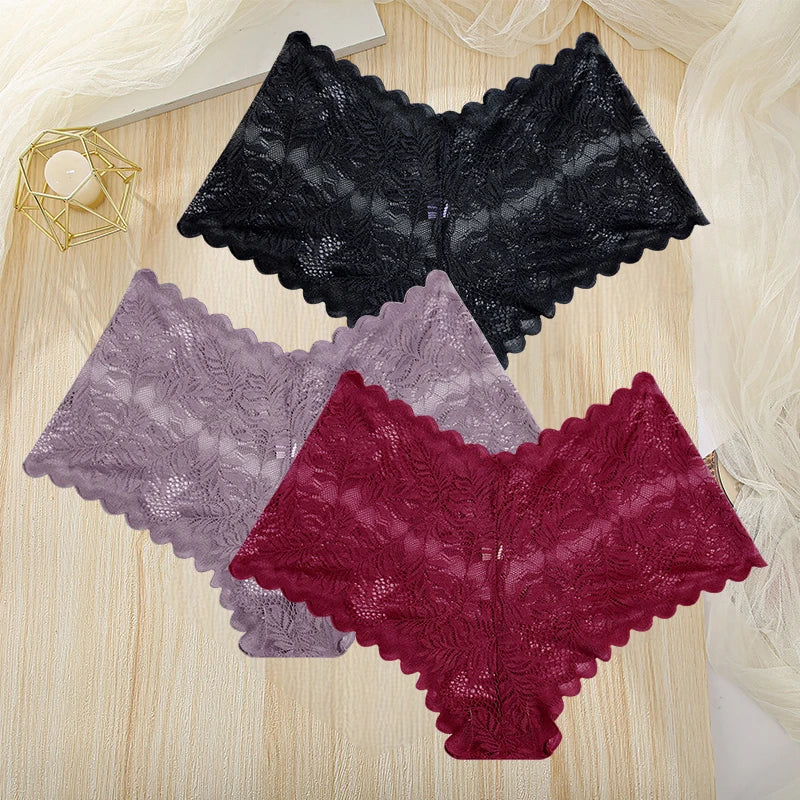 3Pcs Women Panties Sexy Lace Female Underpants Plus Size Underwear Large Size Lightweight Seamless Low Waist Briefs Breathable