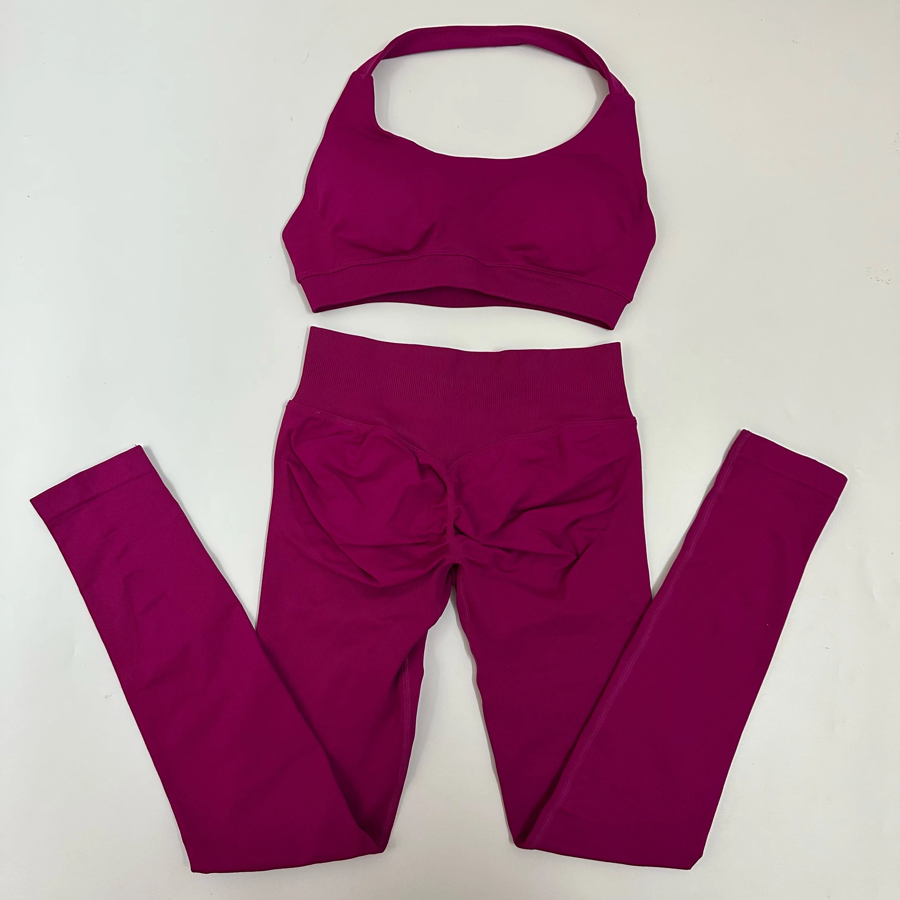 Yoga Leggings Set Women Seamless Yoga Set High Waist Scrunch Butt Legging With Halter Sports Bra Workout Gym Suit