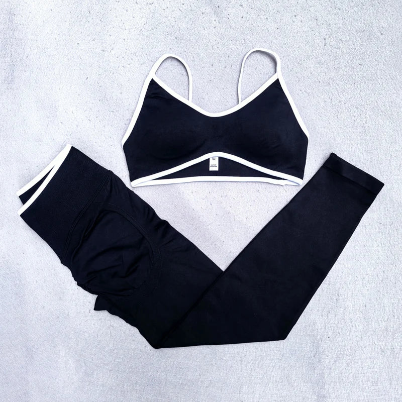 Fitness Legging Set Seamless Yoga Set Women Sportswear Scrunch Bum Gym Leggings Strappy Sports Bra 2 Piece Workout Clothes