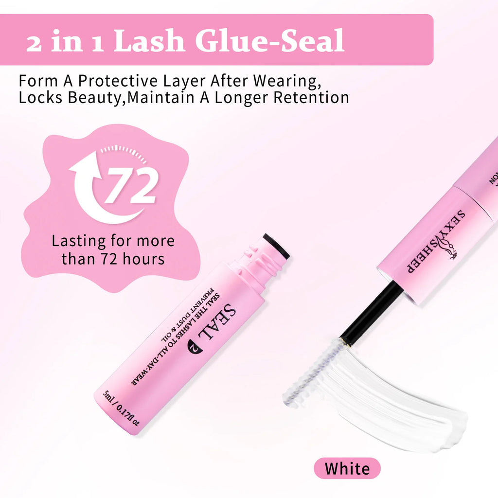 Lash Cluster Glue, Lash Bond and Seal 10ml Bond & Seal Eyelash Glue 2 in 1 for Clusters, Eyelash Adhesive Black Long-Lasting