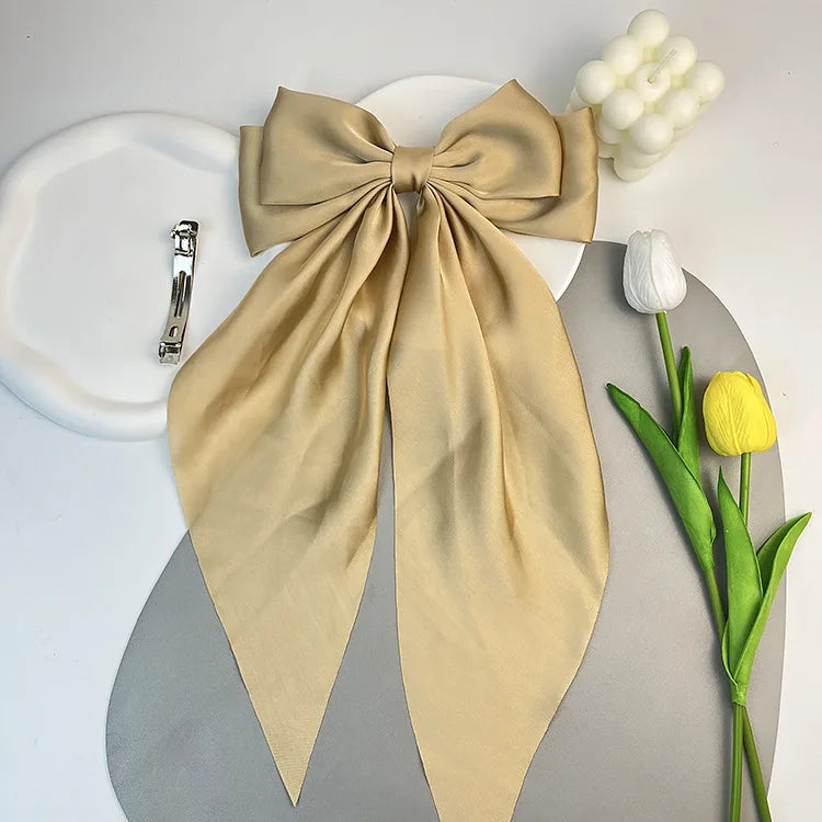 Hair Bows for Women, Big Bow Hair Clips for Girls, Silky Satin Hair Bows Clips Oversized Long Tail, Large Hair Barrettes Cute Ae