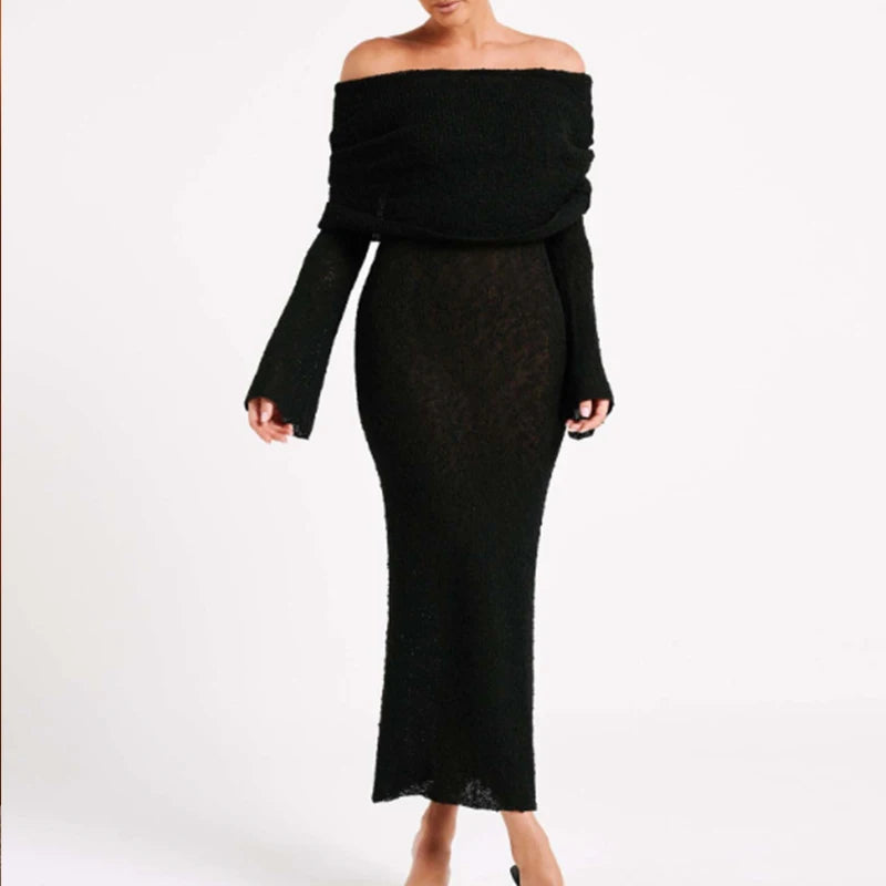 New Style Knitted One-Shoulder See-Through Beachwear Cover Up Women's Beach Vacation Sunscreen Dress Elegant Long Dress