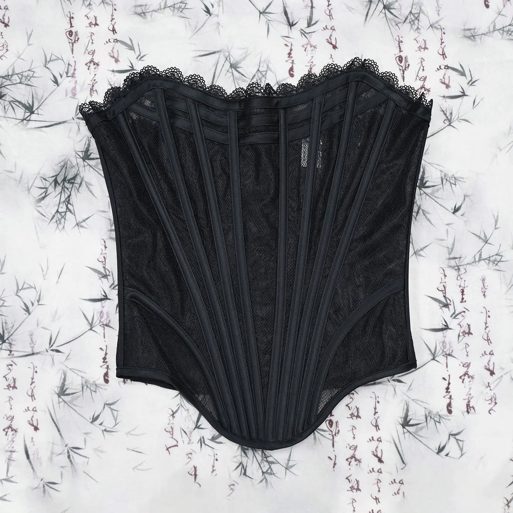 Women Luxury Transparent Mesh Corset Bustier Overbust Lace Up Boned Bodice Sexy Straoless Tube Tops For Wedding Party Costume