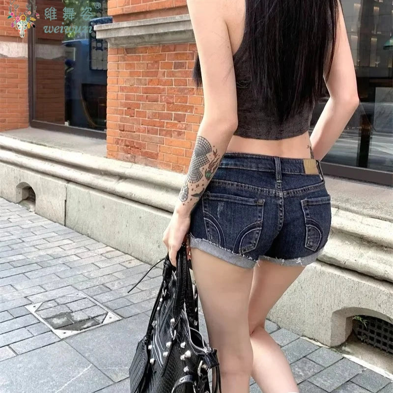 Jeans for Women Low Rise Curled Denim Shorts Skinny Summer New Y2k Spicy Girl Casual Streetwear Sexy Nightclub DJ Mini Shorts
