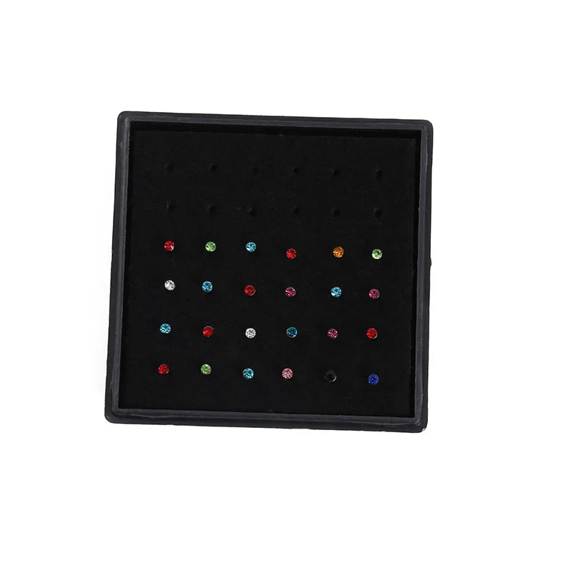 24pcs/box Crystal Nose Ring Studs Fashion Body Women Girl Jewelry Stainless Steel Surgical Steel Nose Piercing Jewelry Set